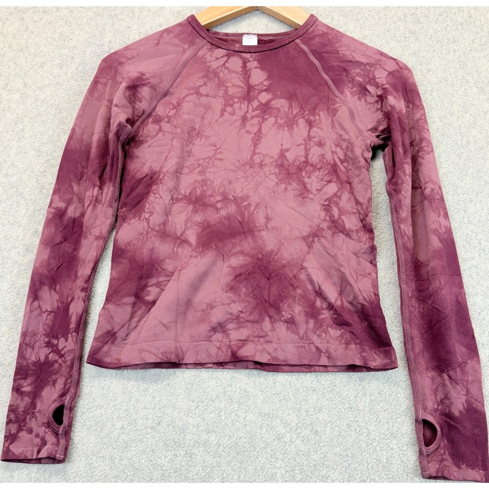 Zella Womens Seamless Wick It Athletic Top Burgundy London Tie-Dye Long Sleeve M